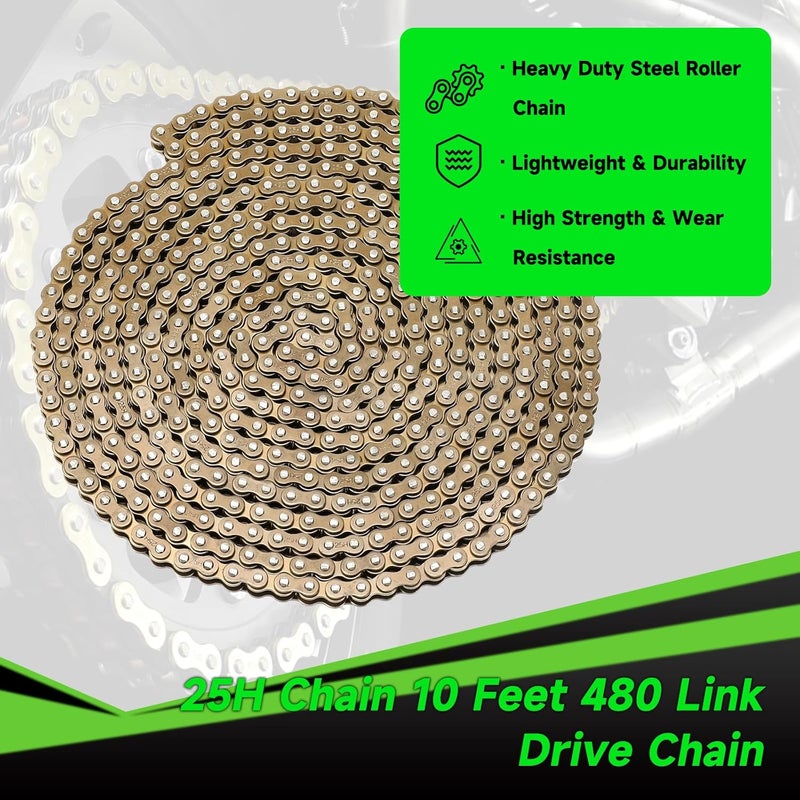 XIKOBY 25H Roller Chain 10 Feet 480 Links Compatible with Razor MX350 MX650 MX500 RSF650 Electric Dirt Rocket Bike 47cc 49cc 2 Stroke Gas Scooter Mini Pocket Bike ATV Go Kart Parts with Chain Breaker - Image 2